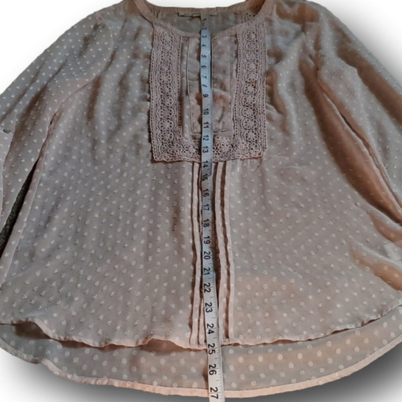 Daniel Rainn Dusty Rose Swiss Dot Crochet Bib Sheer Top Size Small - Picture 15 of 15